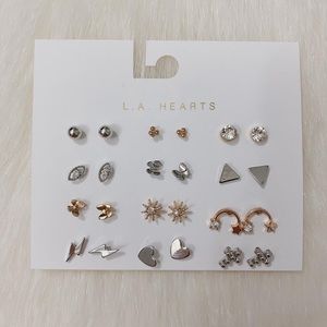 LA Hearts 12 Pack Mixed Metal Earrings